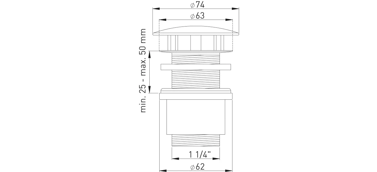 Frank Design-Ablaufventil 1 1/4″x D=63mm D= 74 mm, MS vc, nicht verschließbar