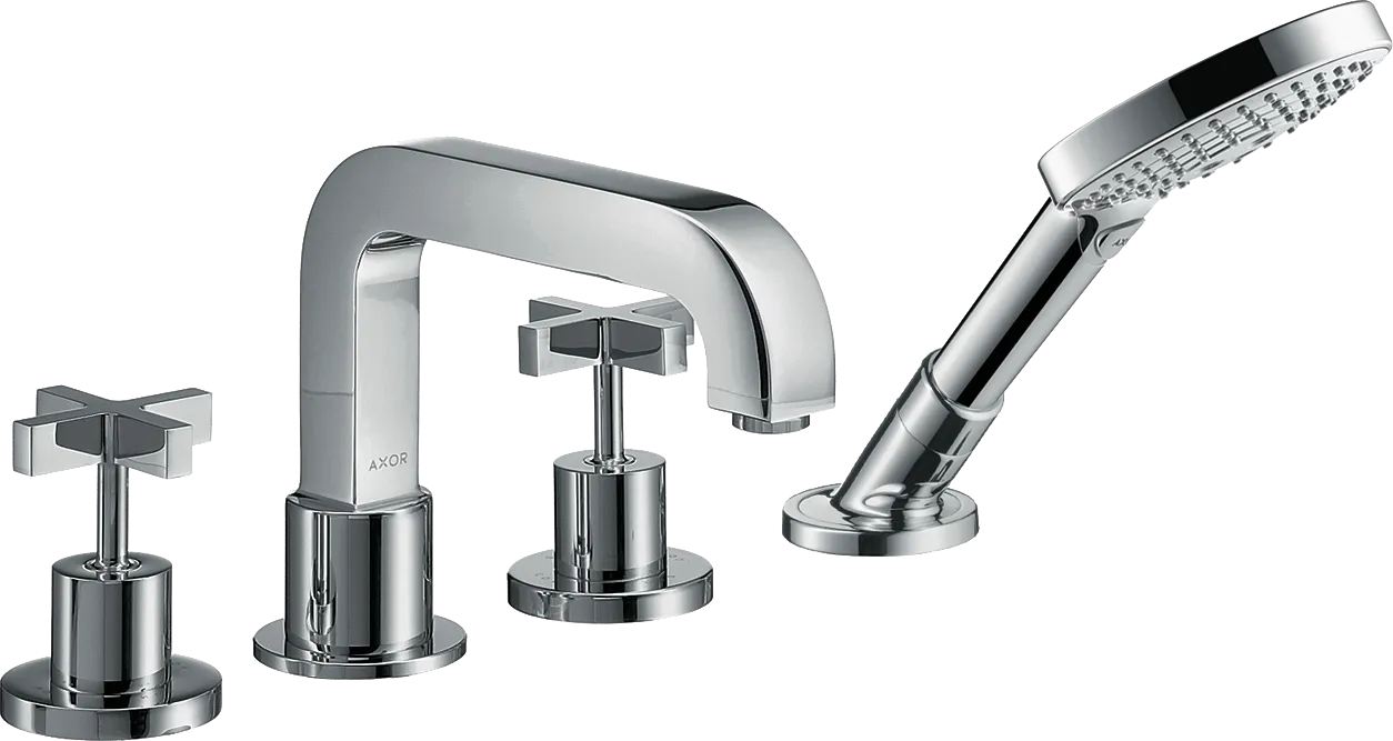 Hansgrohe AXOR Citterio Mischer 4-Loch Fliesenrandarmatur mit Kreuzgriffen und Rosetten Chrom Hansgrohe AXOR Citterio Mischer 4-Loch Fliesenrandarmatur mit Kreuzgriffen und Rosetten Chrom