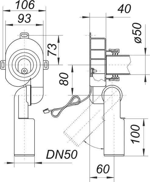 Urinal-Absaug-Siphon HL 430 E, DN 50 Urinal-Absaug-Siphon HL 430 E, DN 50