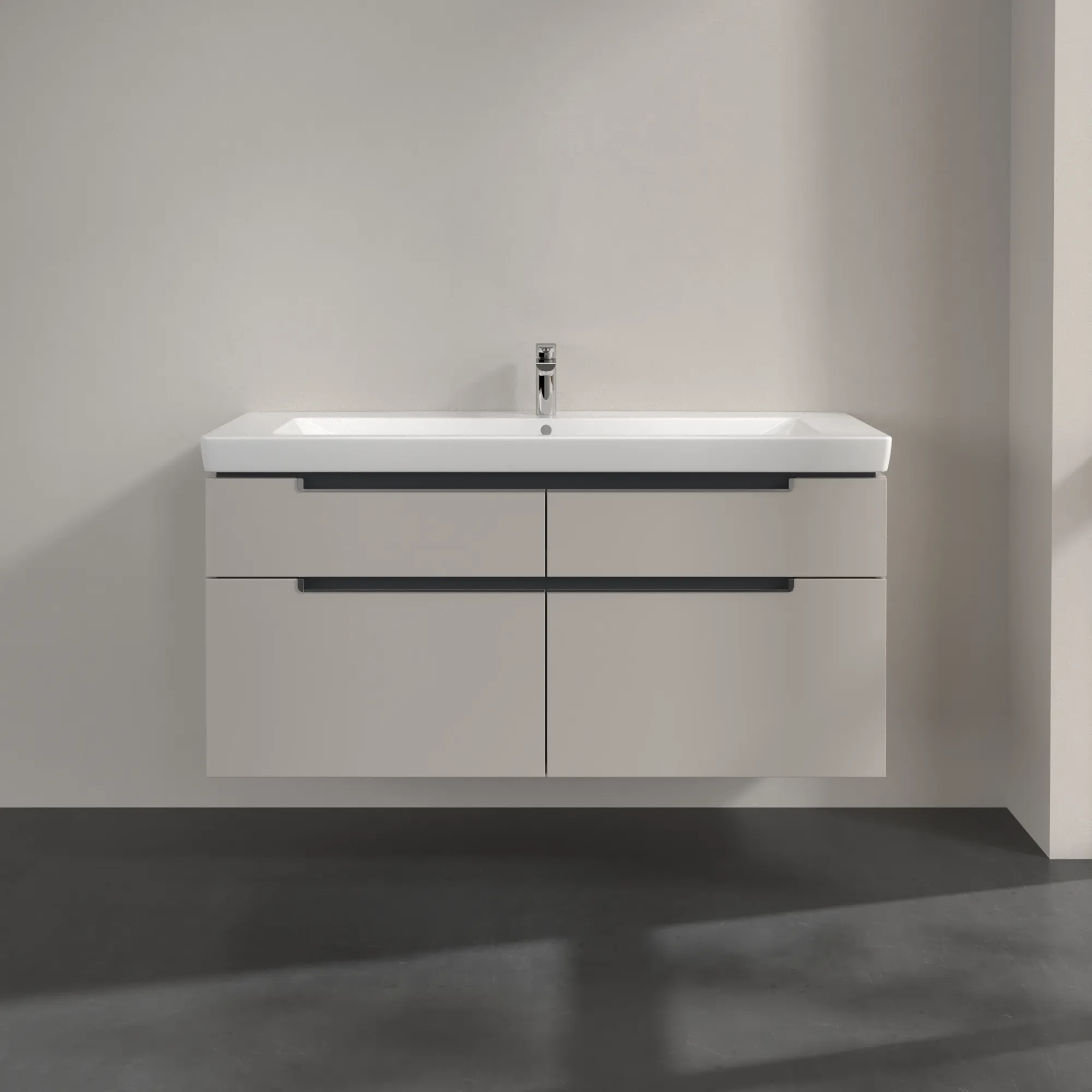 Villeroy & Boch Waschtischunterschrank „Subway 2.0“ 128,7 × 59 × 44,9 × 44,9 cm Soft Grey, mittig, ohne Beleuchtung