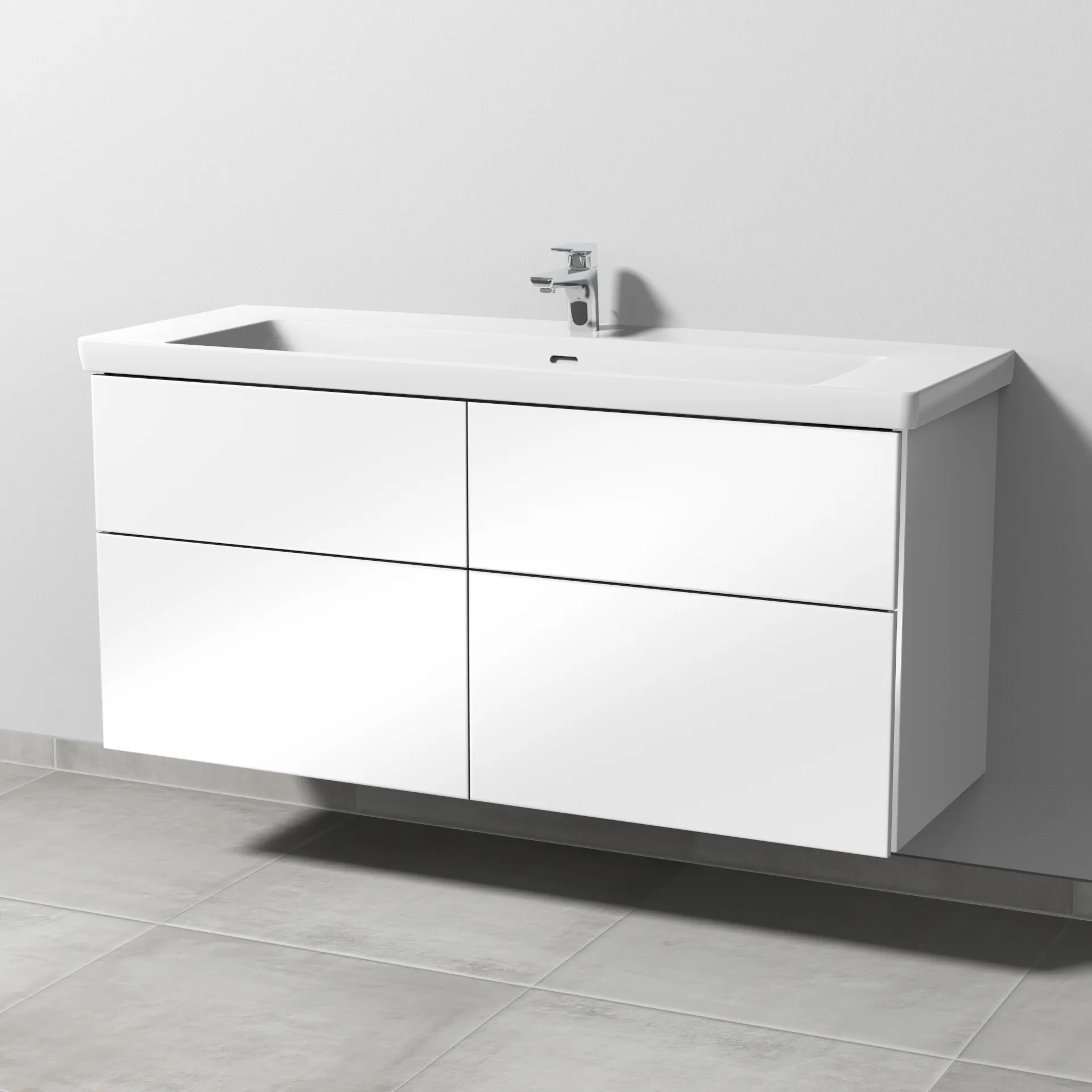 Sanipa Waschtischunterschrank „3way“ 1255 × 588 × 462 mm in Weiß (glanz), Becken mittig