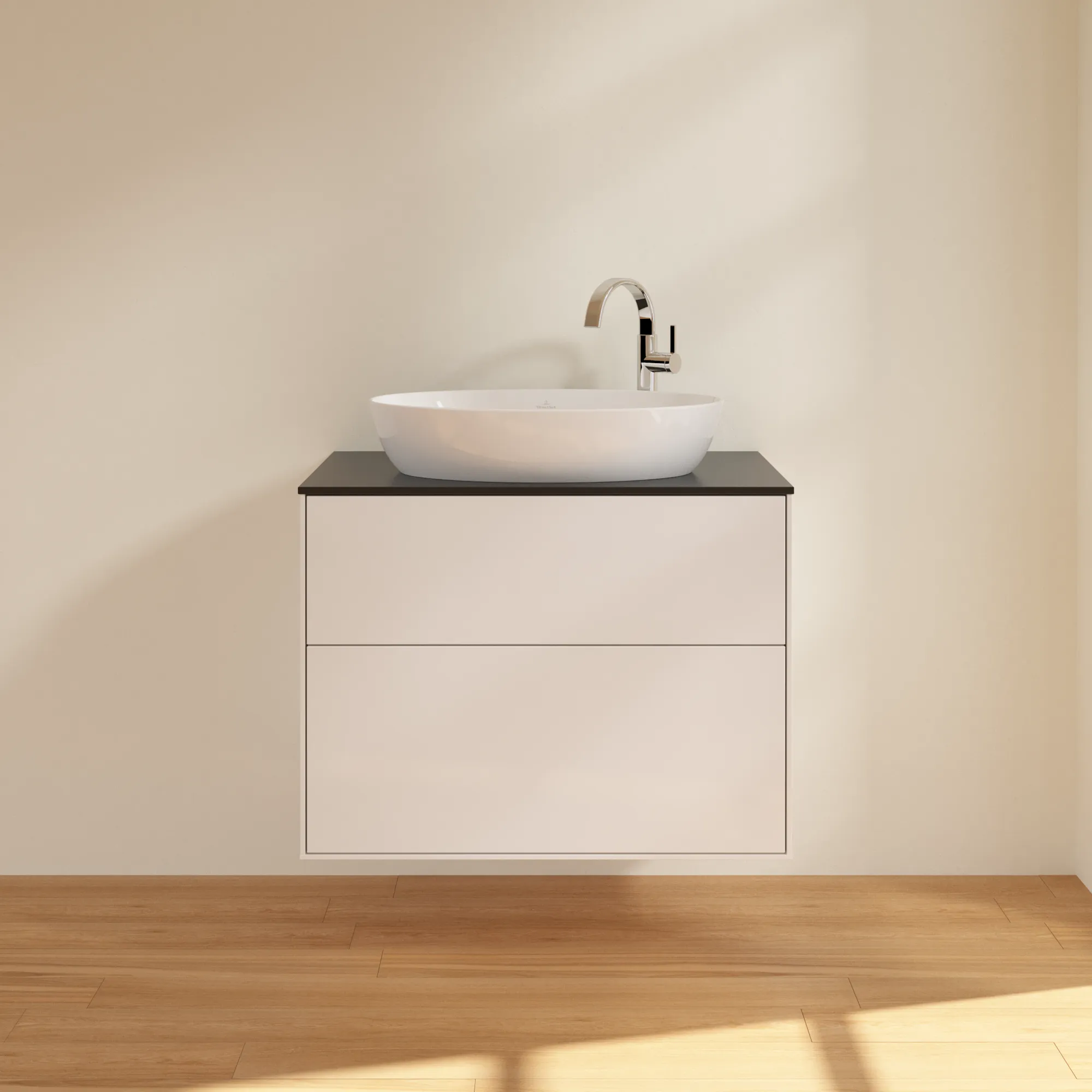 Villeroy & Boch Waschbeckenunterschrank Finion F87, Glossy White Lacquer / Glass Black Matt, 800 x 603 x 501 mm, mit SoftClosing und Push-to-open Funktion Villeroy & Boch Waschbeckenunterschrank Finion F87, Glossy White Lacquer / Glass Black Matt, 800 x 603 x 501 mm, mit SoftClosing und Push-to-open Funktion