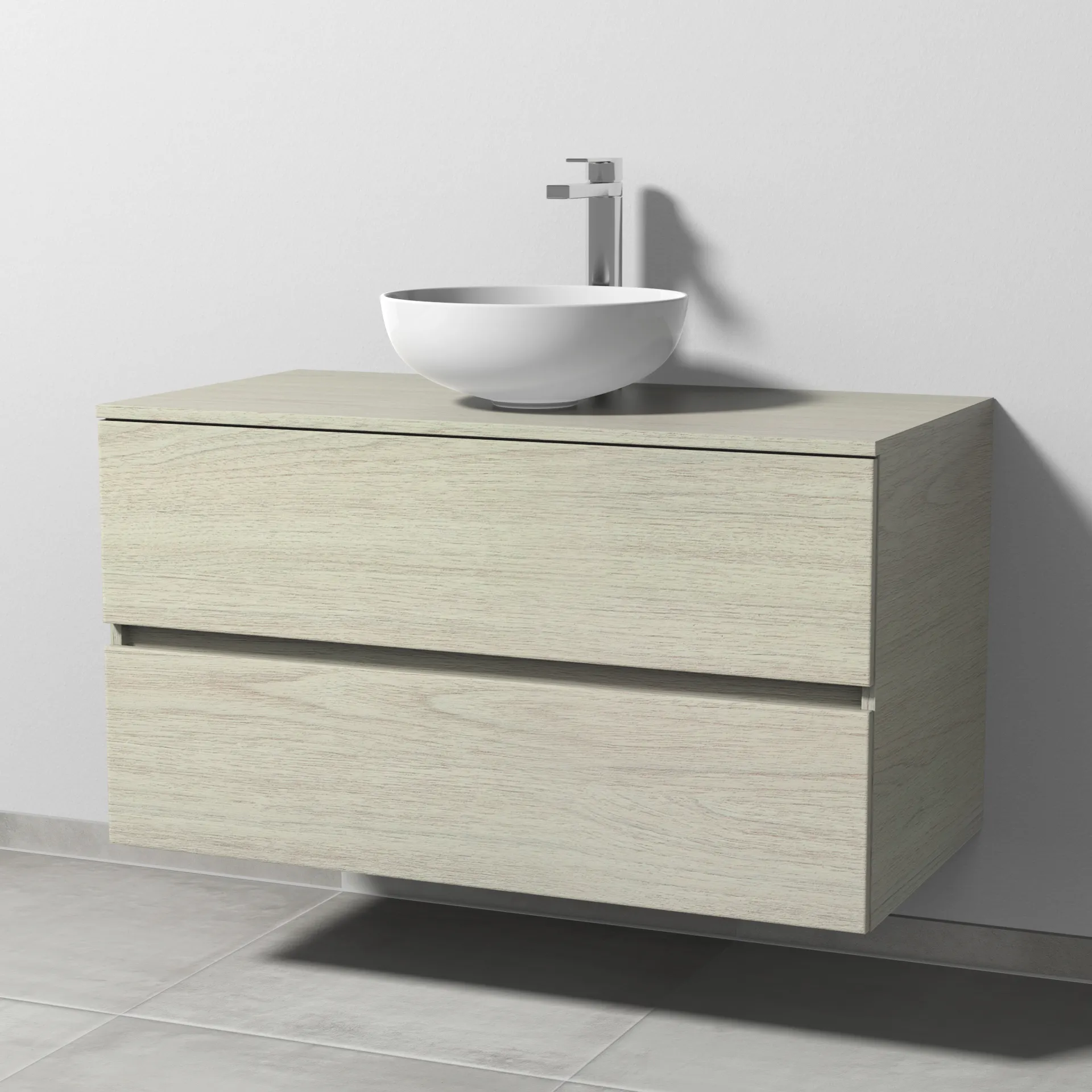 Sanipa Waschtischunterschrank „Solo One“ 1000 × 561 × 520 mm in White Oak, mit Hahnlochbohrung, Becken mittig