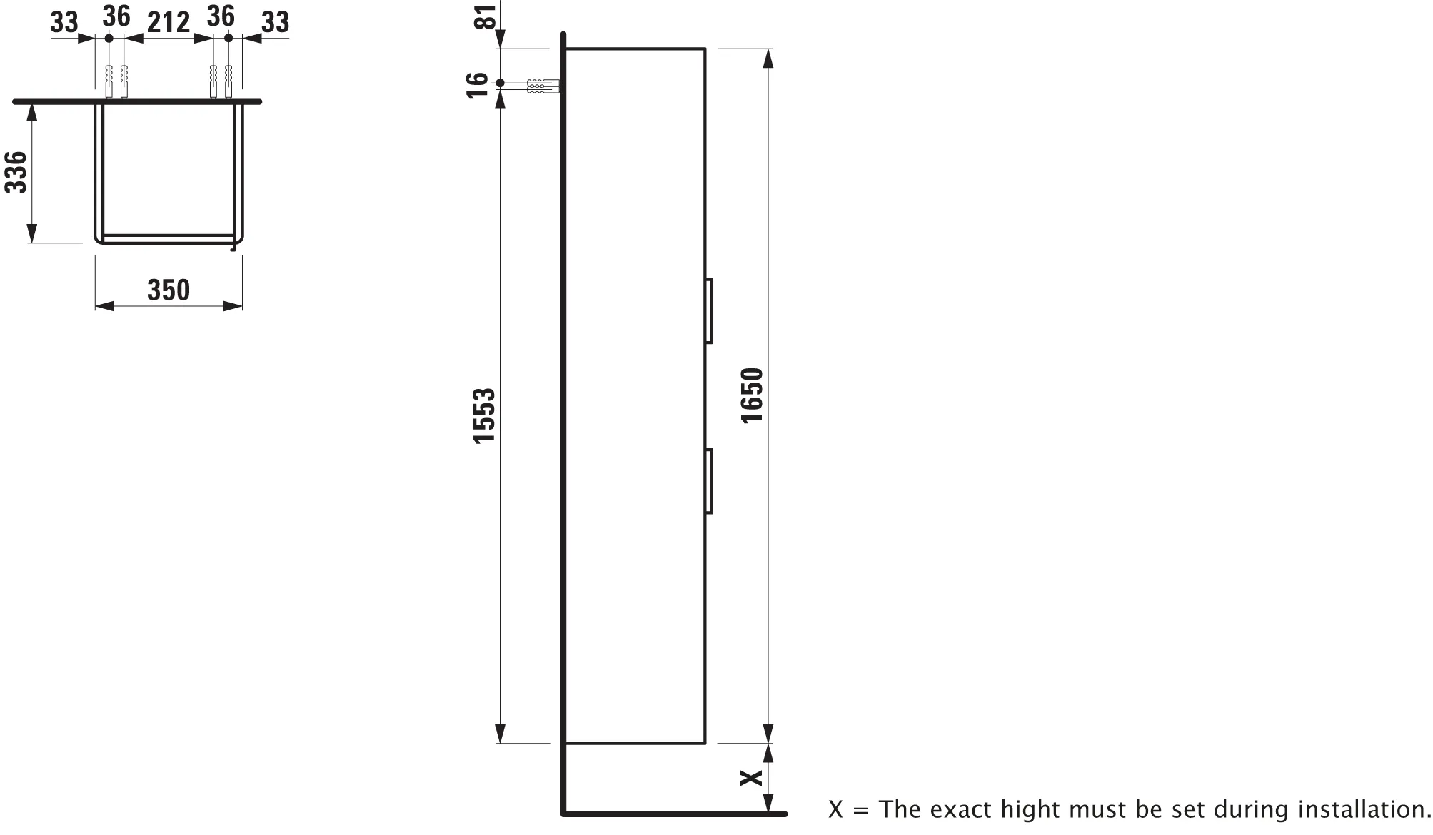 Laufen Hochschrank „BASE“ 350 × 1650 × 336 mm Ulme hell