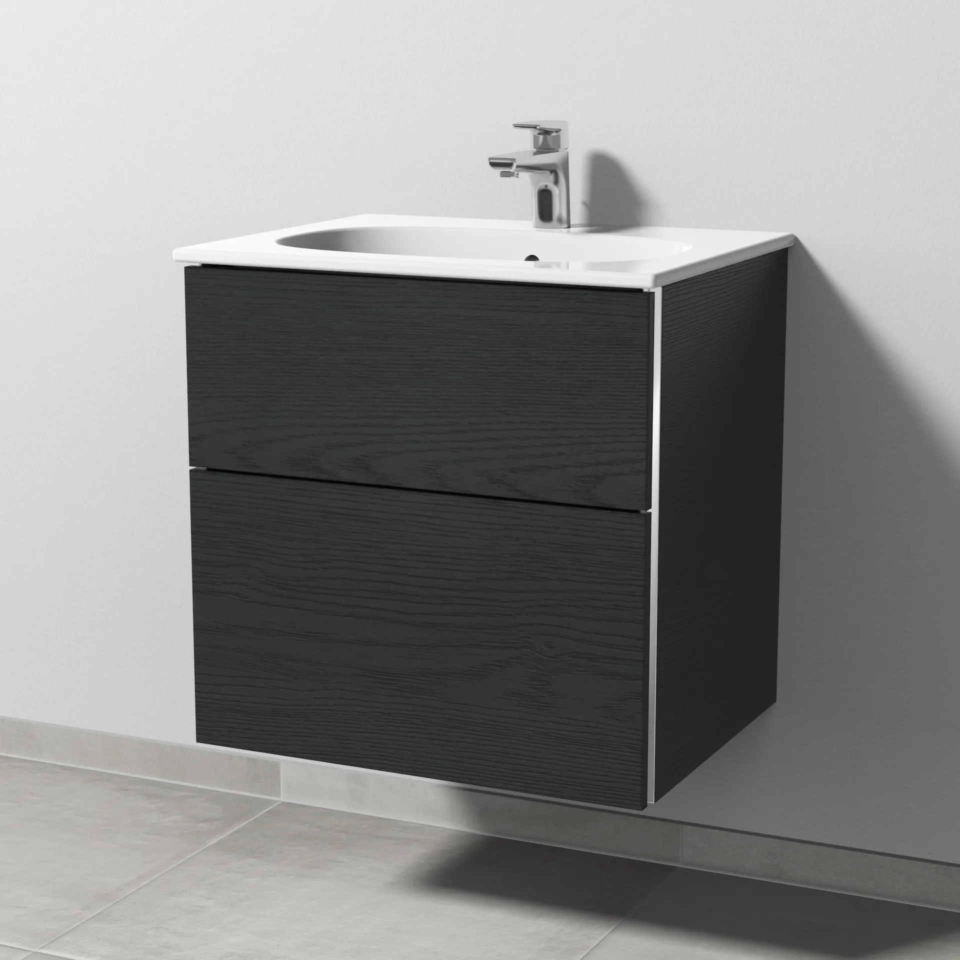 Sanipa Waschtischunterschrank „3way“ passend zu Keramik-Waschtische Acanto Slim von Geberit 580 × 582 × 467 mm in Black Oak