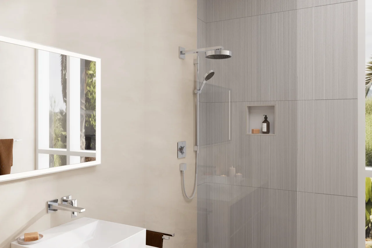 Hansgrohe FixFit Wandanschluss Square mit Rückflussverhinderer, Chrom, Anschlusswinkel aus Kunststoff, Material Abdeckung: Kunststoff, Anschlussart: G 1/2