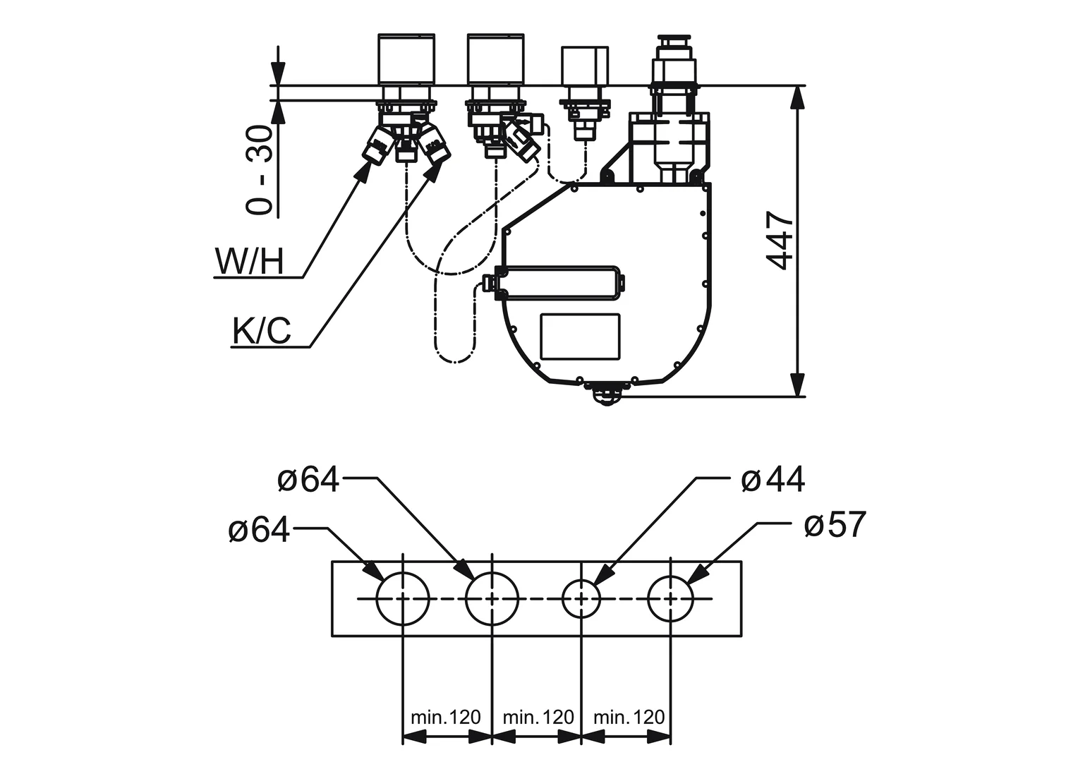 Hansa UP-Rohbauset Bade- und Brausearmatur Hansa 4.0 Kartusche 5304 DN20, Wannenrandmontage, Unterputz, Chrom