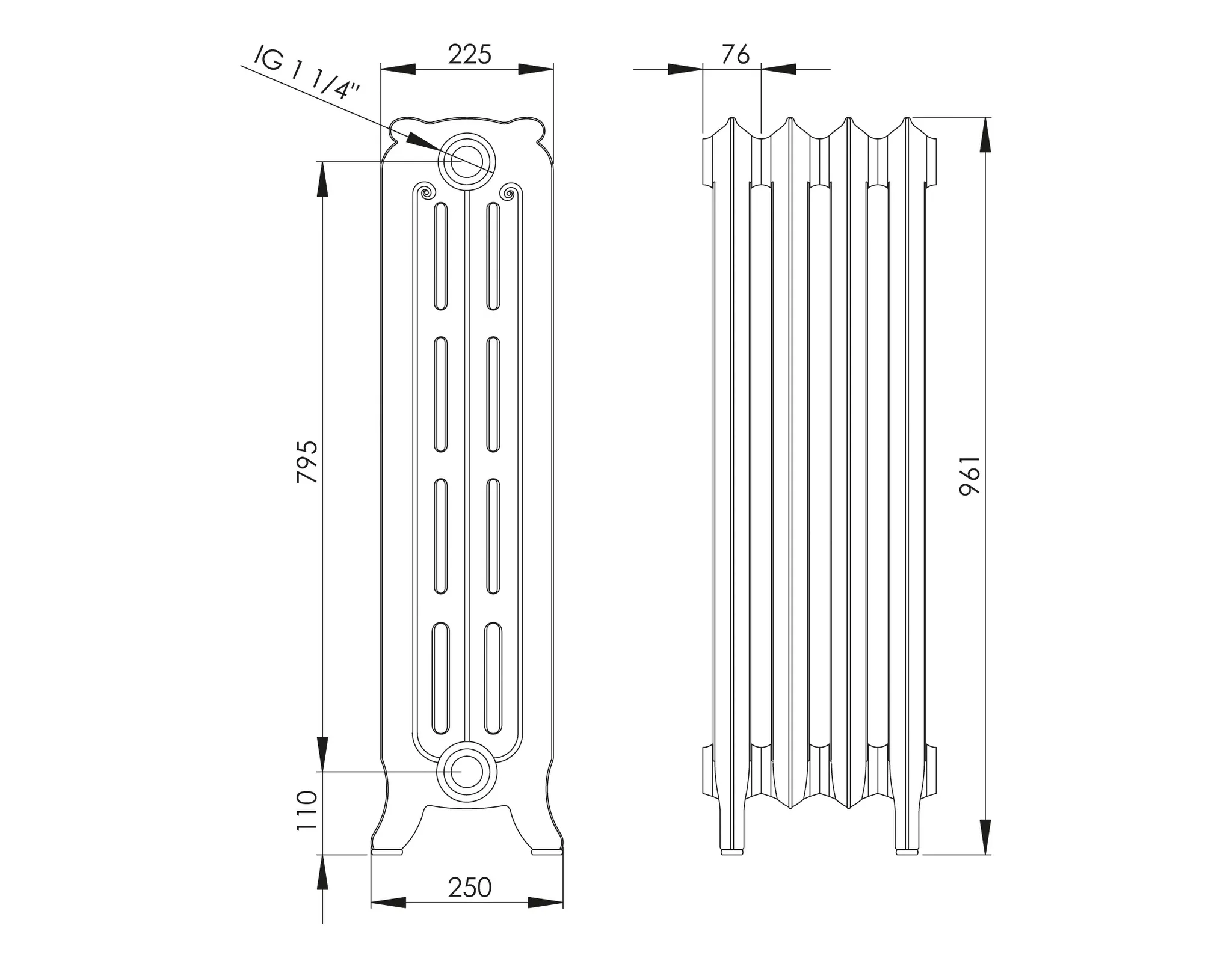 ASW Gussradiator 1 Glied Nabenabstand 795 mm „Oslo“ 7,6 × 96,1 × 22,5 cm
