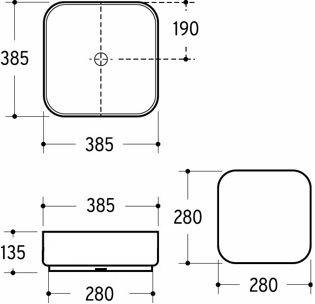 Aufsatzwaschtisch AqvaCeramica "SlimRim" - 385 × 385 mm - Höhe 135 mm - ohne Überlauf - mattschwarz