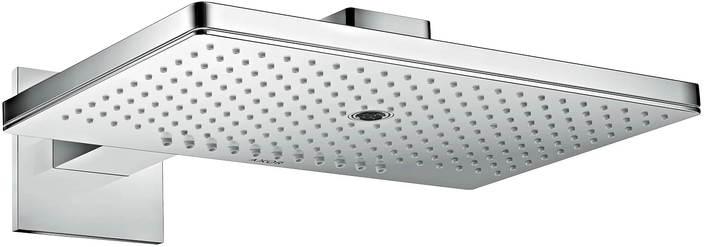 Hansgrohe AXOR ShowerSolutions Kopfbrause 460/300 3jet mit Brausearm und eckiger Rosette, Chrom, 466 x 300 mm, 18,4 l/min Durchfluss