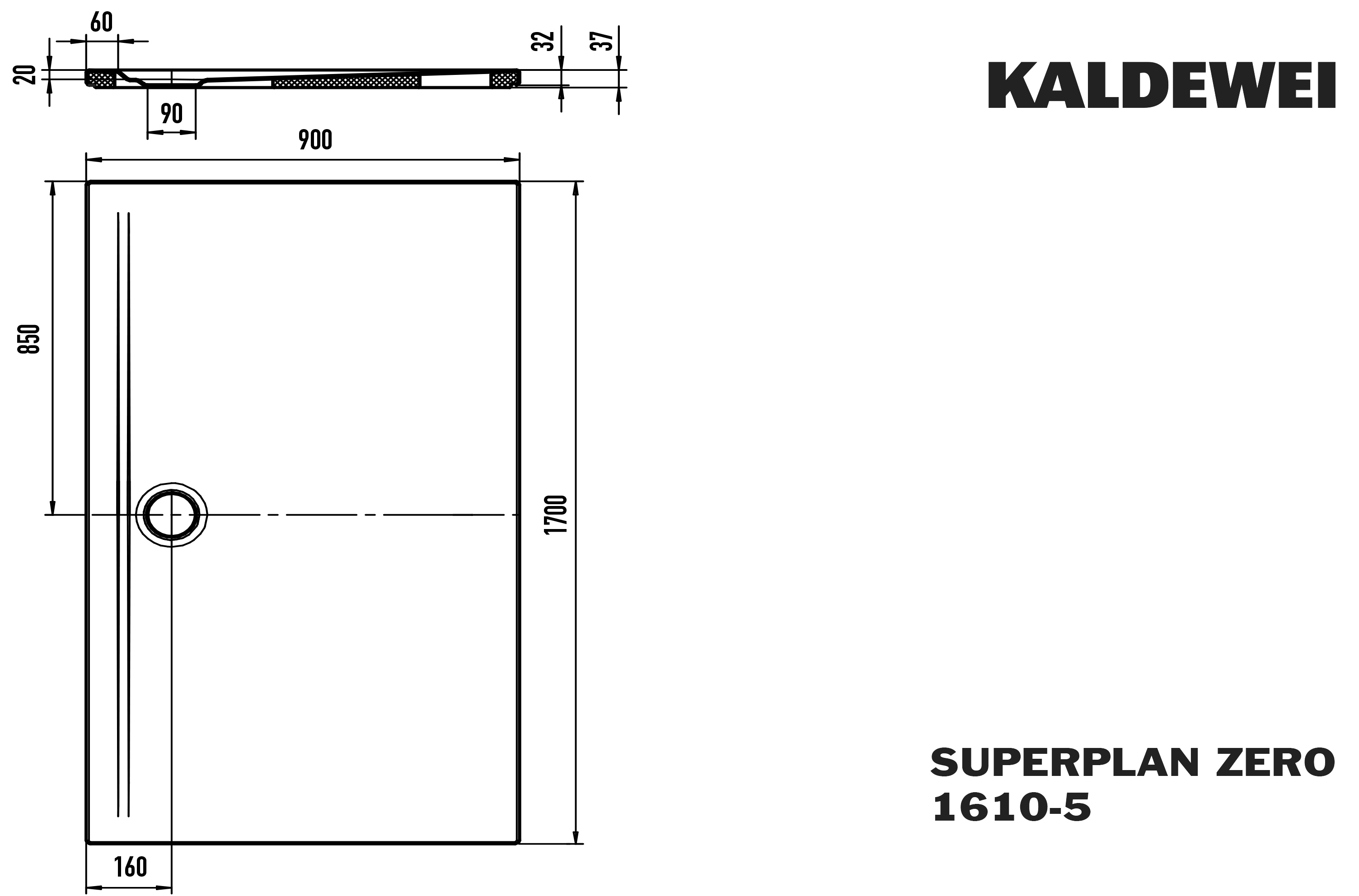 Kaldewei rechteck Duschwanne „Superplan Zero“ 90 × 170 cm