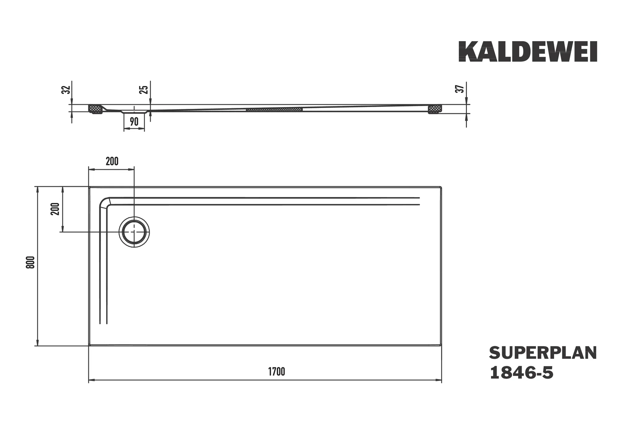 Kaldewei Duschwanne „Superplan“ 80 × 170 cm mit Antislip Secure Plus, in warm grey 80