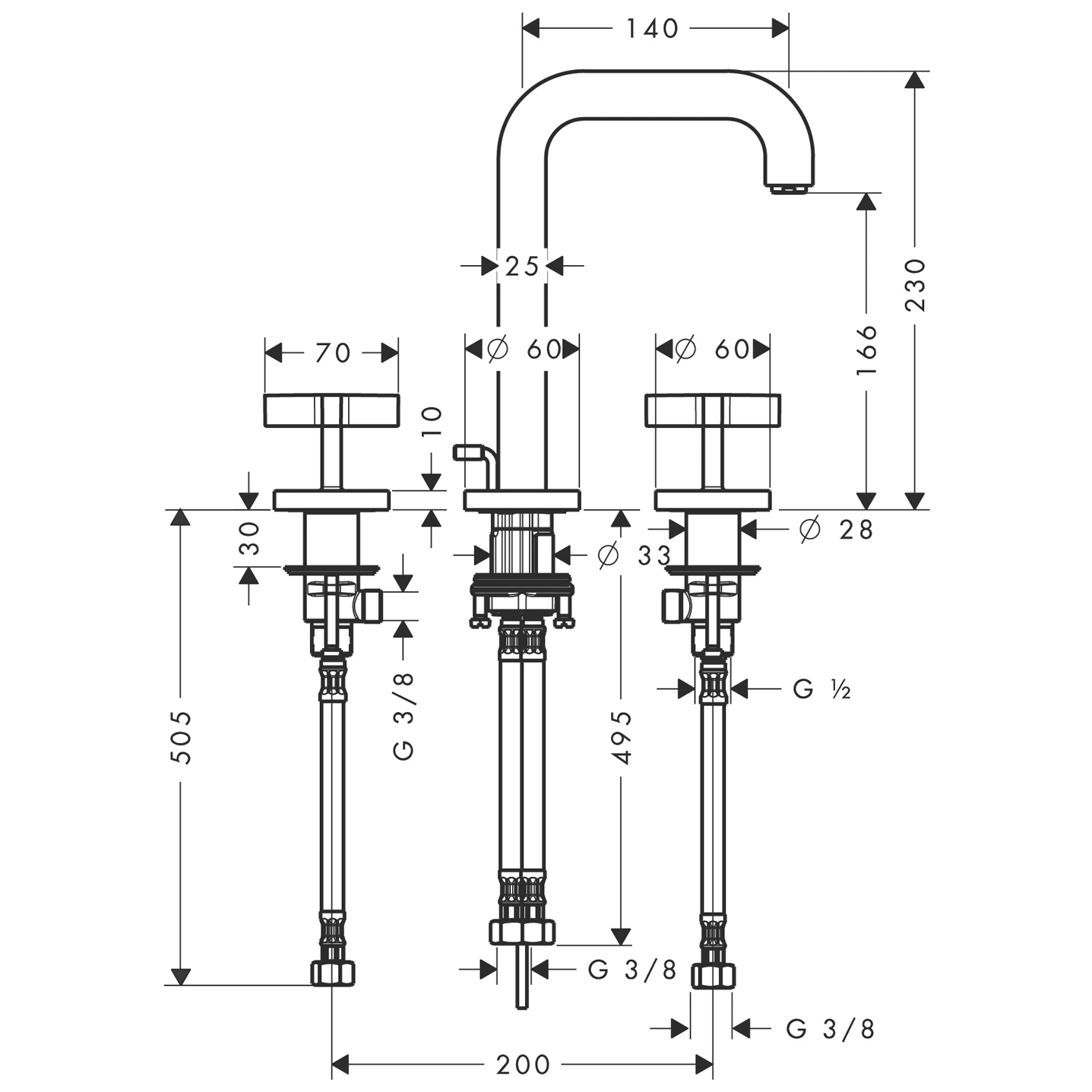 3-Loch Waschtischarmatur Axor Citterio mit Kreuzgriffen chrom