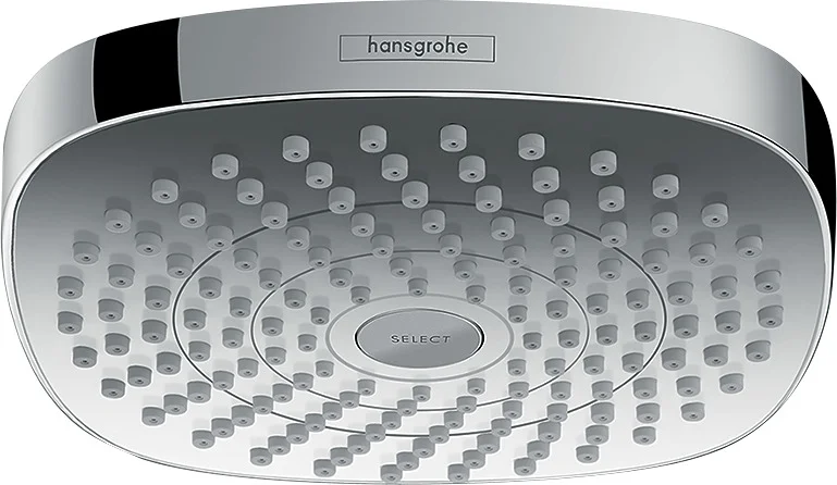 Hansgrohe Croma Select E Kopfbrause 180° 2jet EcoSmart Chrom, 187 x 187 mm, verstellbarer Winkel, Rain & IntenseRain Strahl, für Durchlauferhitzer geeignet
