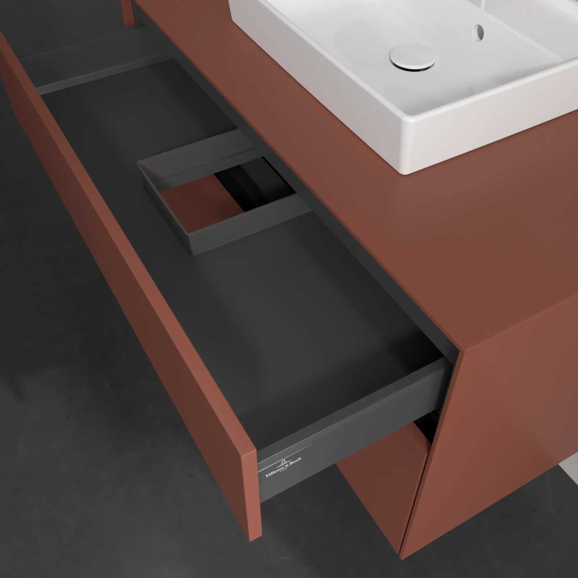 Villeroy & Boch Waschtischunterschrank „Collaro“ 1000 × 548 × 500 mm Wine Red, mit Beleuchtung, für Becken mittig Villeroy & Boch Waschtischunterschrank „Collaro“ 1000 × 548 × 500 mm Wine Red, mit Beleuchtung, für Becken mittig