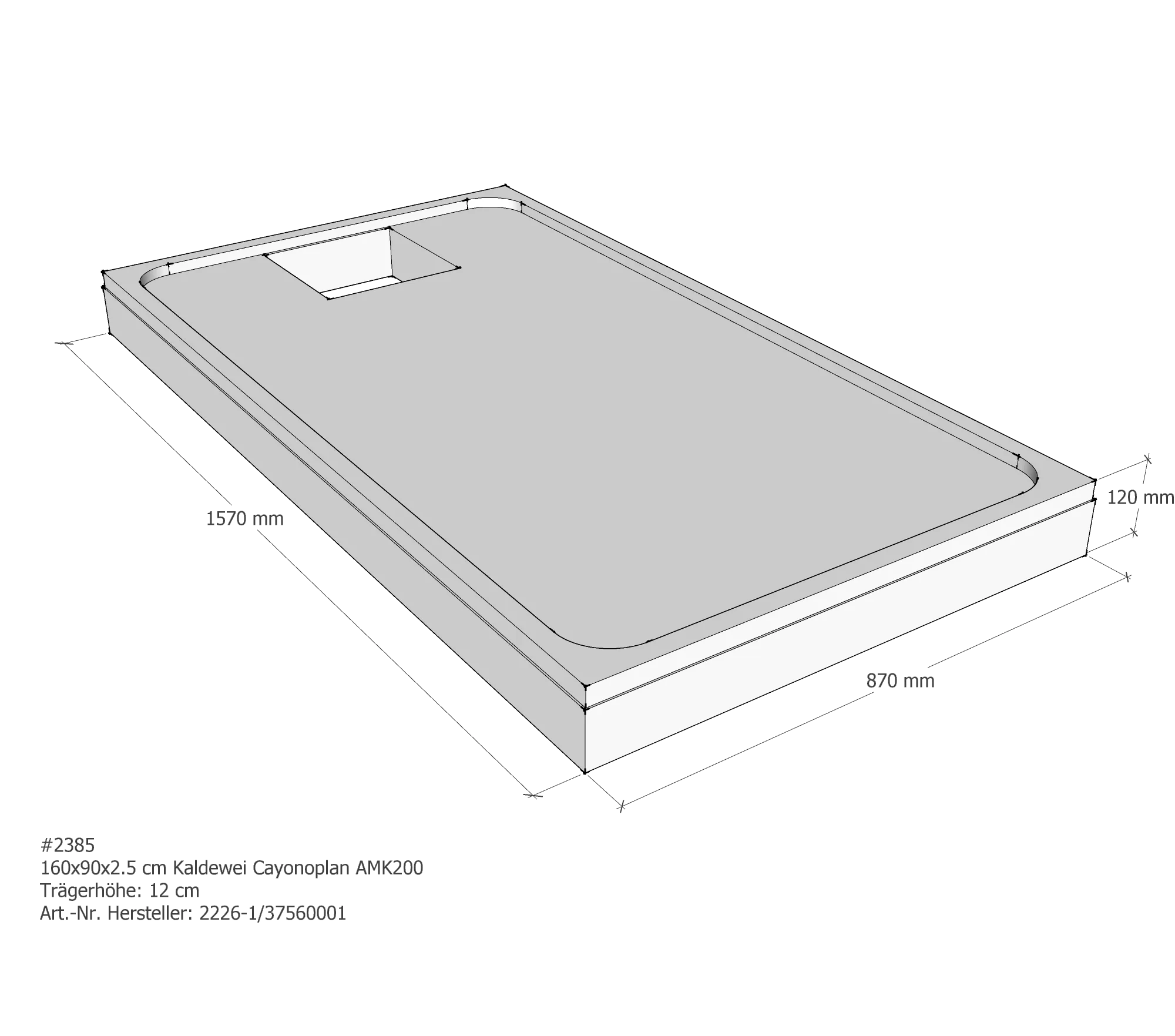 Duschwannenträger passend für Kaldewei Cayonoplan 160 × 90 × 2,5 cm Breite: 90 cm / Länge: 160 cm