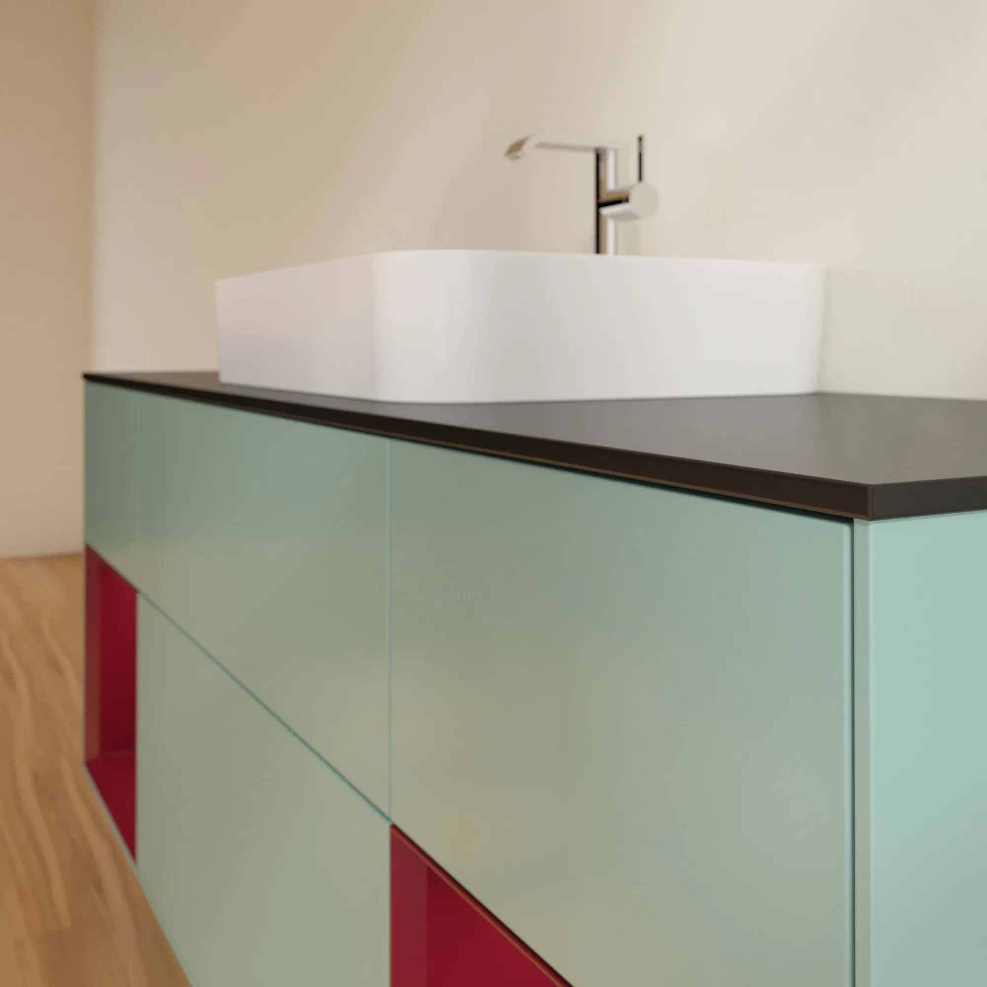 Villeroy & Boch Waschtischunterschrank „Finion“ für Schrankwaschtisch 1600 × 603 × 501 mm Olive Matt Lacquer, für Becken mittig