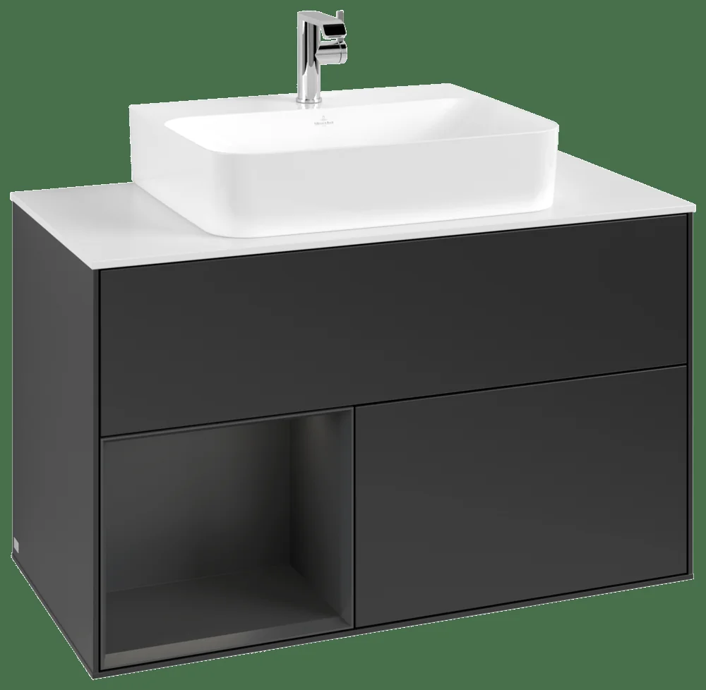 Villeroy & Boch Waschbeckenunterschrank Finion F11, 1000 x 603 x 501 mm, Black Matt / Silk Grey Matt / Glass White Matt