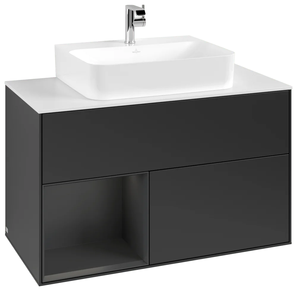 Villeroy & Boch Waschbeckenunterschrank Finion F11, 1000 x 603 x 501 mm, Black Matt / Silk Grey Matt / Glass White Matt Villeroy & Boch Waschbeckenunterschrank Finion F11, 1000 x 603 x 501 mm, Black Matt / Silk Grey Matt / Glass White Matt