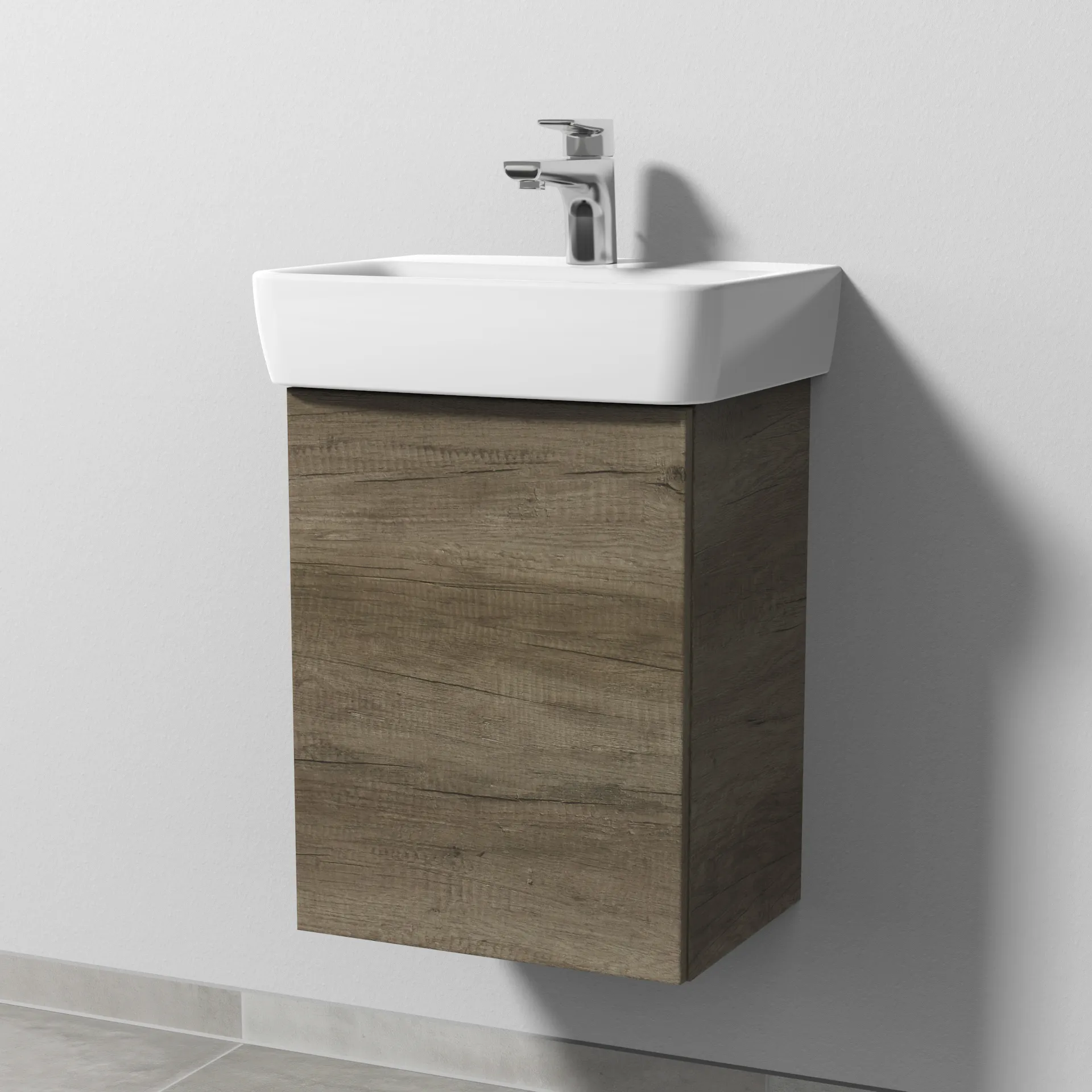 Sanipa Waschtischunterschrank „3way“ passend zu Keramik-Waschtische Renova Plan von Geberit 390 × 520 × 302 mm in Eiche Nebraska, Anschlag links Sanipa Waschtischunterschrank „3way“ passend zu Keramik-Waschtische Renova Plan von Geberit 390 × 520 × 302 mm in Eiche Nebraska, Anschlag links