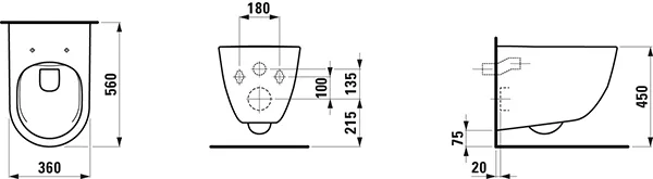 Laufen Wand-Tiefspül-WC Ausführung erhöht Keramikhöhe ca. 45 cm „Pro“ 360 × 375 × 560 mm in Weiß, ohne Spülrand