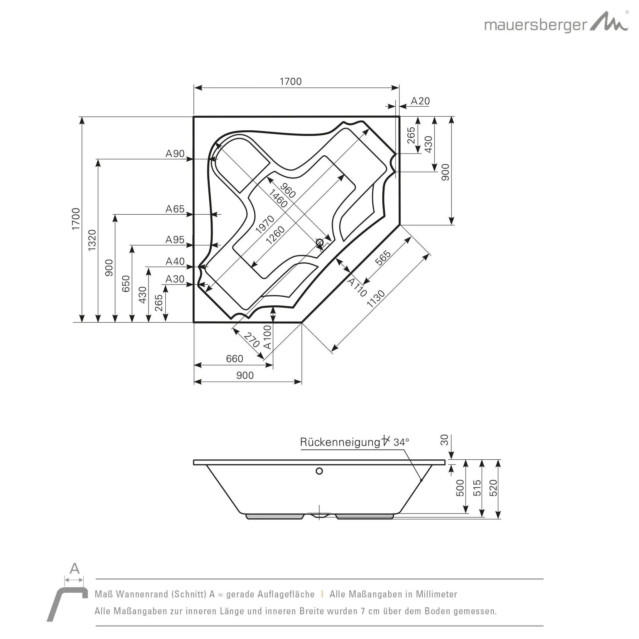 Mauersberger afra Acryl-Badewanne Großraumform 170⁄170 Mauersberger afra Acryl-Badewanne Großraumform 170⁄170