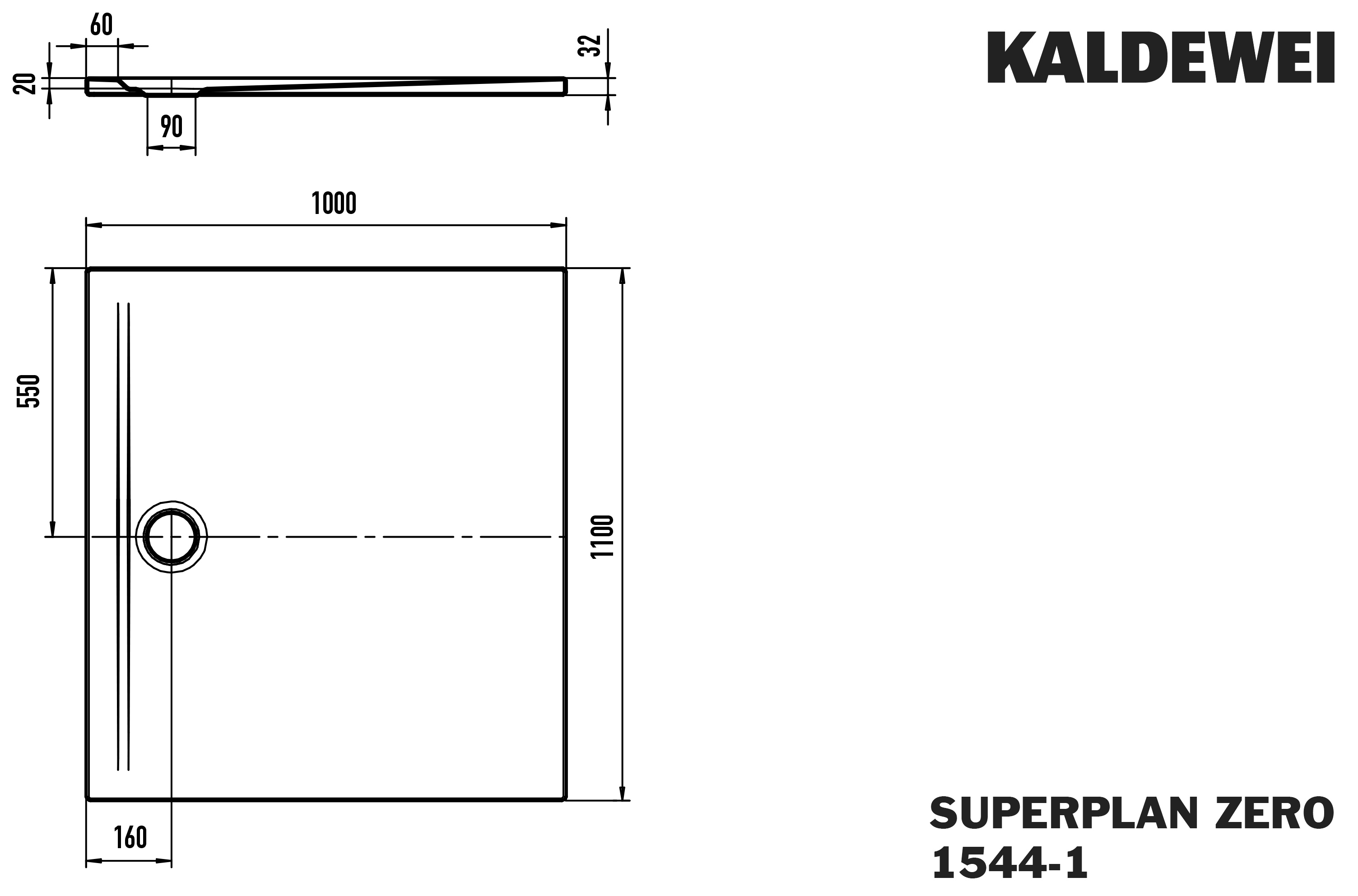 Kaldewei rechteck Duschwanne „Superplan Zero“ 100 × 110 cm ohne Oberflächenveredelung, in alpinweiß