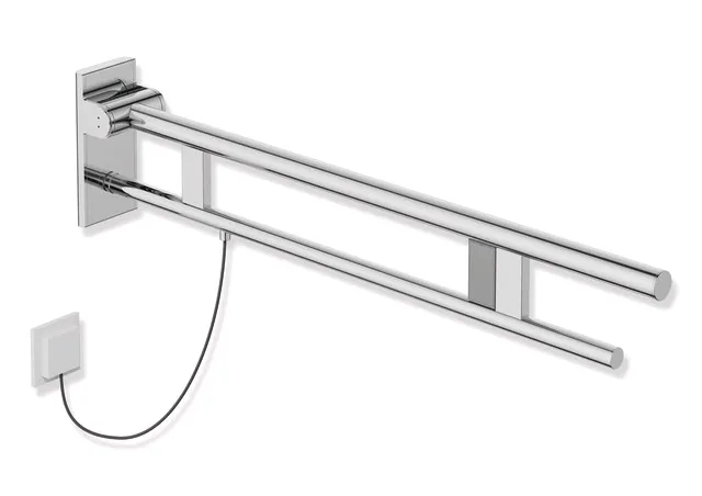 HEWI Stützklappgriff Duo, Design A, Edelstahl verchromt, Ausladung 900 mm, E-Ausführung, rechts