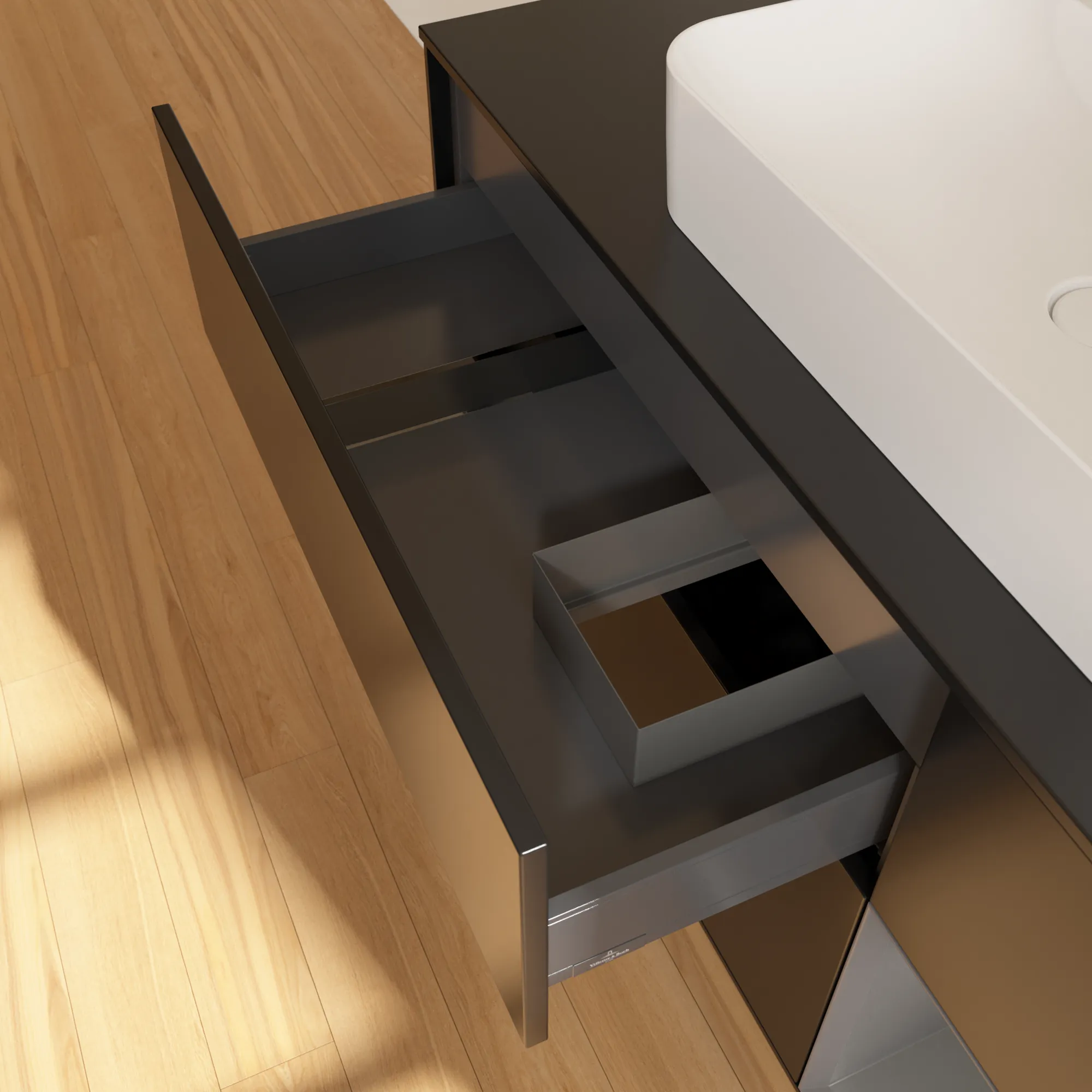 Villeroy & Boch Waschtischunterschrank „Finion“ für Schrankwaschtisch 1200 × 603 × 501 mm Black Matt Lacquer, für Becken mittig Villeroy & Boch Waschtischunterschrank „Finion“ für Schrankwaschtisch 1200 × 603 × 501 mm Black Matt Lacquer, für Becken mittig