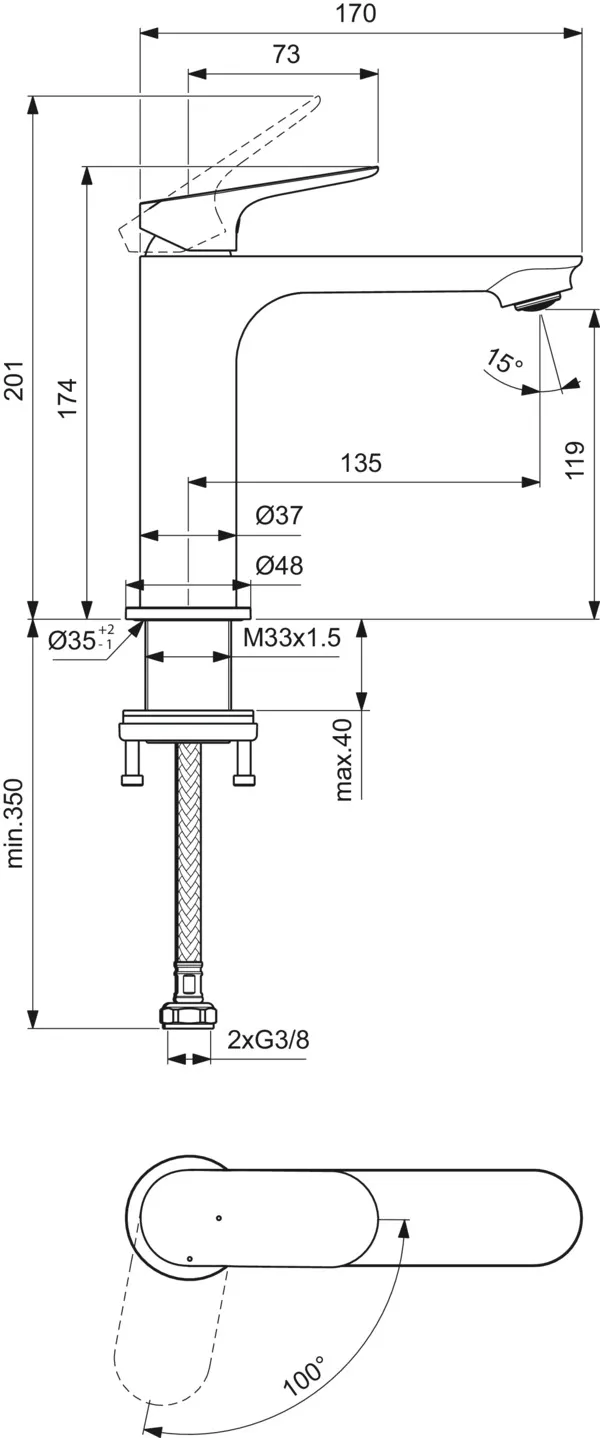 Einhand-Waschtischarmatur „Ceralife O“ Ausladung 135 mm Einhand-Waschtischarmatur „Ceralife O“ Ausladung 135 mm