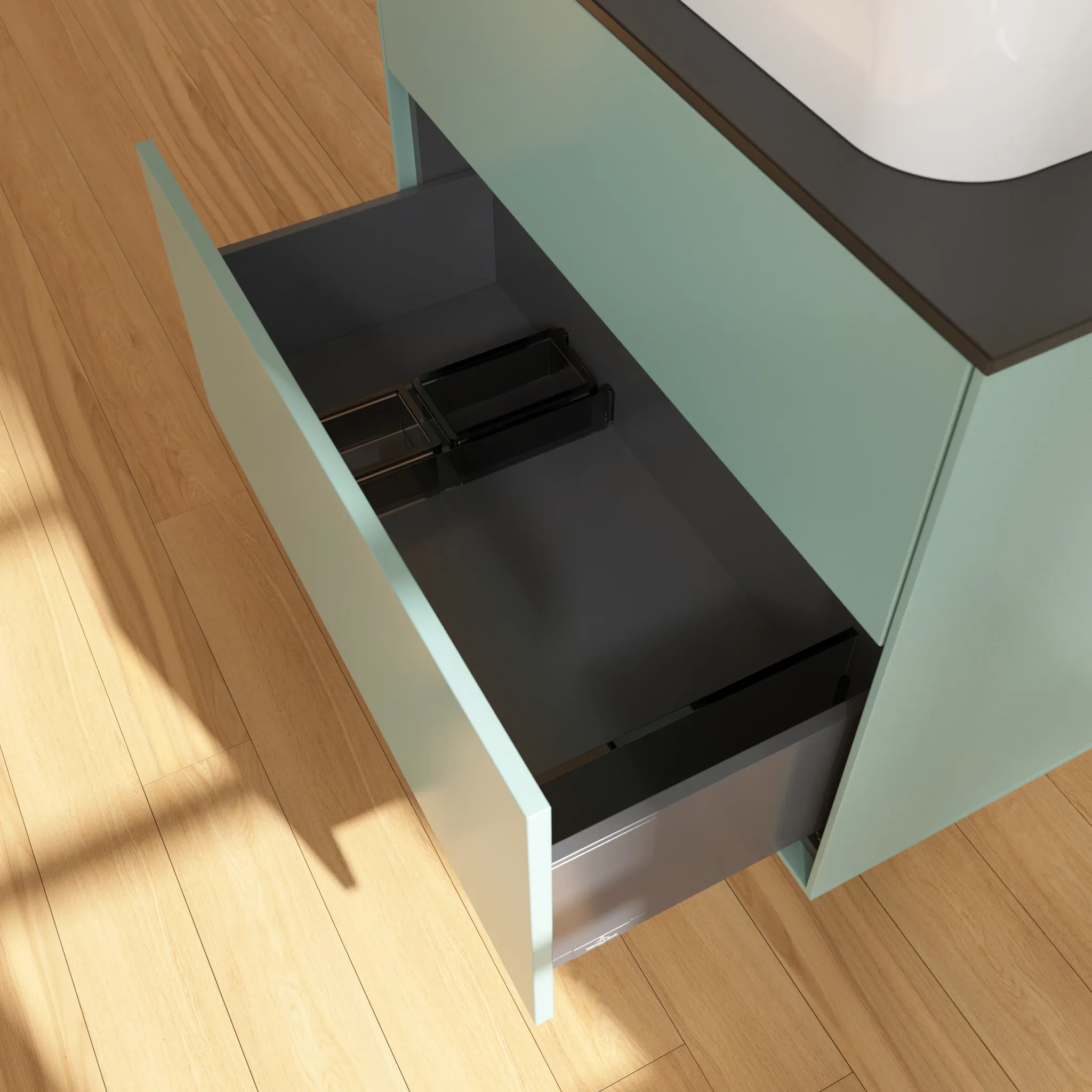 Villeroy & Boch Waschtischunterschrank „Finion“ für Schrankwaschtisch 800 × 603 × 501 mm Olive Matt Lacquer, mit Hahnlochbohrung, für Becken mittig