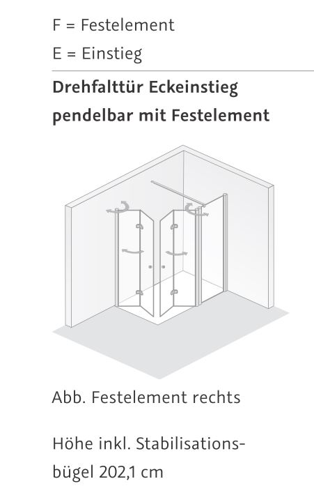 HSK teilgerahmte Eckeinstieg pendelbar mit Festelement „Exklusiv 2.0“ Glas Mattglas, Profile Schwarz-matt