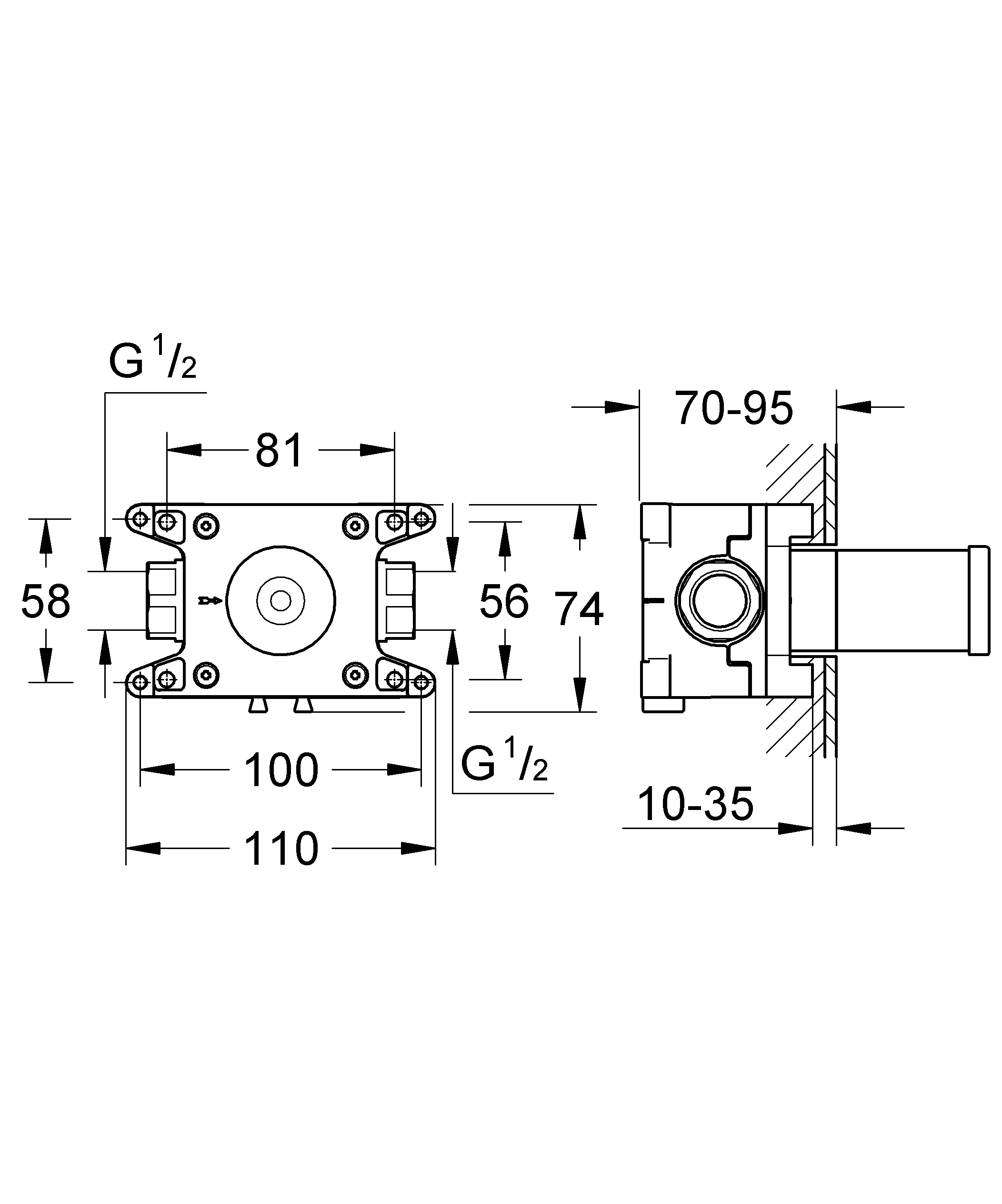 Einbaubox Rapido C 35028, für 1-fach Unterputz-Ventil, für Nass- und Trockenausbau, vormontiertes Keramik-Oberteil 3/4″, Anschlussgewinde Zuläufe 1/2″