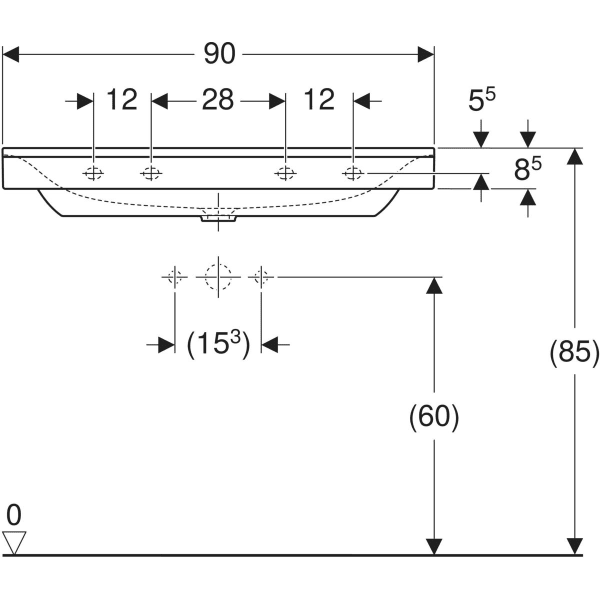 Wandwaschtisch „Xeno2“, rechteckig, mittig 90 × 48 cm in weiß alpin mit KeraTect® Wandwaschtisch „Xeno2“, rechteckig, mittig 90 × 48 cm in weiß alpin mit KeraTect®
