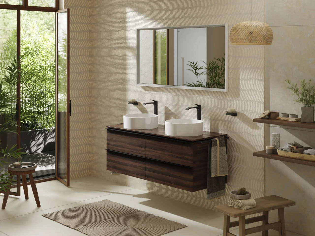 Hansgrohe Xarita E Spiegel 1400/700/50 mm, Mattweiß, LED-Beleuchtung mit Infrarotsensor, stufenlos dimmbar, AntiFog, Wandmontage