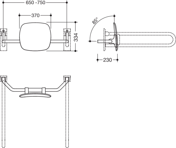 Rückenstütze, WA = 230mm SK-Griff-Montage signalweiß