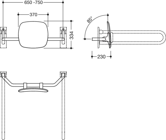 Rückenstütze Fb 98 EM, WA 230mm SK-Griff-Montage reinweiß Rückenstütze Fb 98 EM, WA 230mm SK-Griff-Montage reinweiß