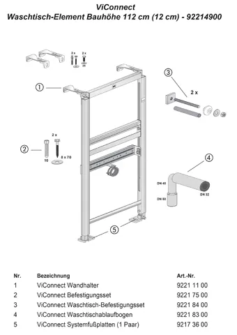 Waschbecken-Vorwandelement ViConnect Installationssysteme 922149, 525 x 75 x 1120 mm, für Trockenbau