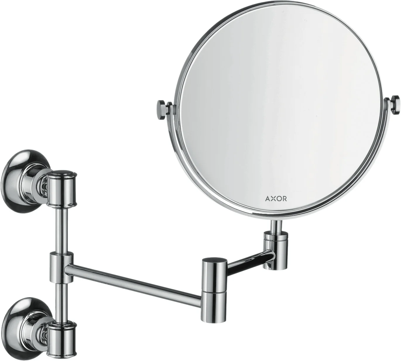Hansgrohe AXOR Montreux Rasierspiegel aus Metall mit Spiegelglas, neigbar und schwenkbar, 1-fach Vergrößerung, Wandmontage