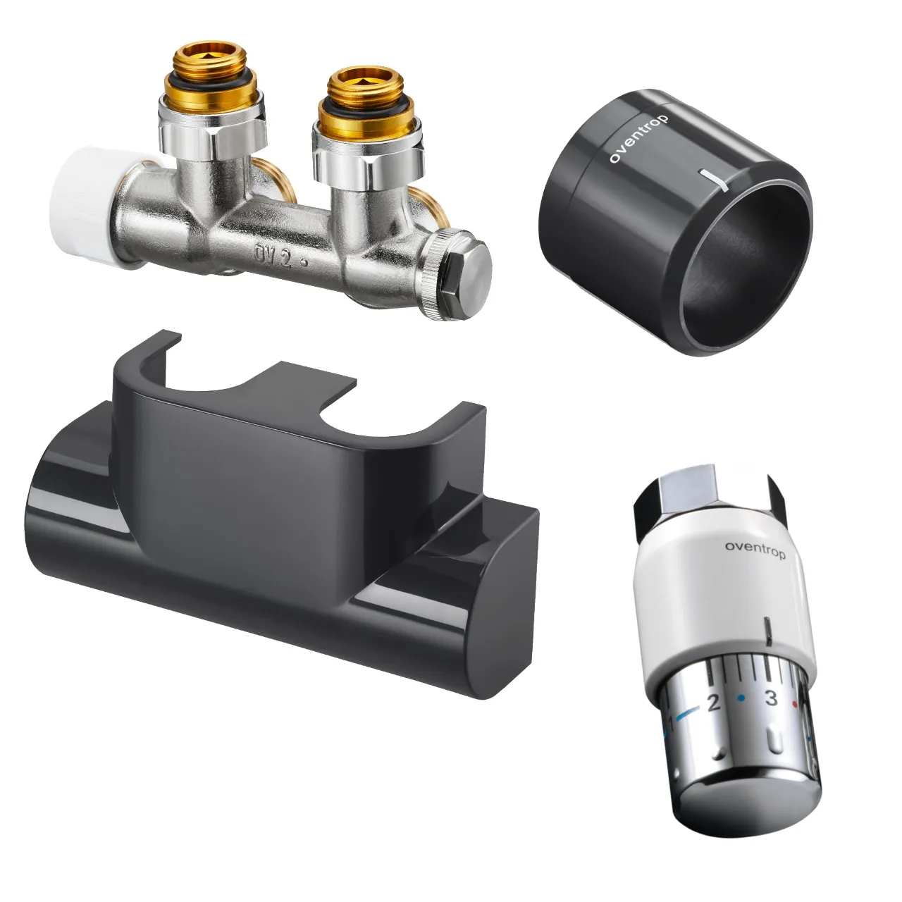 Design in Bad Anschlussgarnitur inkl. Thermostat für Heizkörper mit 50 mm Anschluss Eckform „Multiblock T“ in edelstahl Farbe: Anthrazit Design in Bad Anschlussgarnitur inkl. Thermostat für Heizkörper mit 50 mm Anschluss Eckform „Multiblock T“ in edelstahl Farbe: Anthrazit
