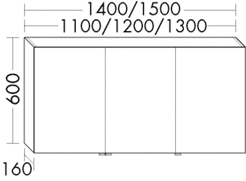 Spiegelschrank Sys30 von burgbad - maßflexibel, 1.100 mm breit, 600 mm hoch, 160 mm tief, 3 beidseitig verspiegelte Türen mit Dimmlicht und Farbsteuerung, inklusive Steckdose