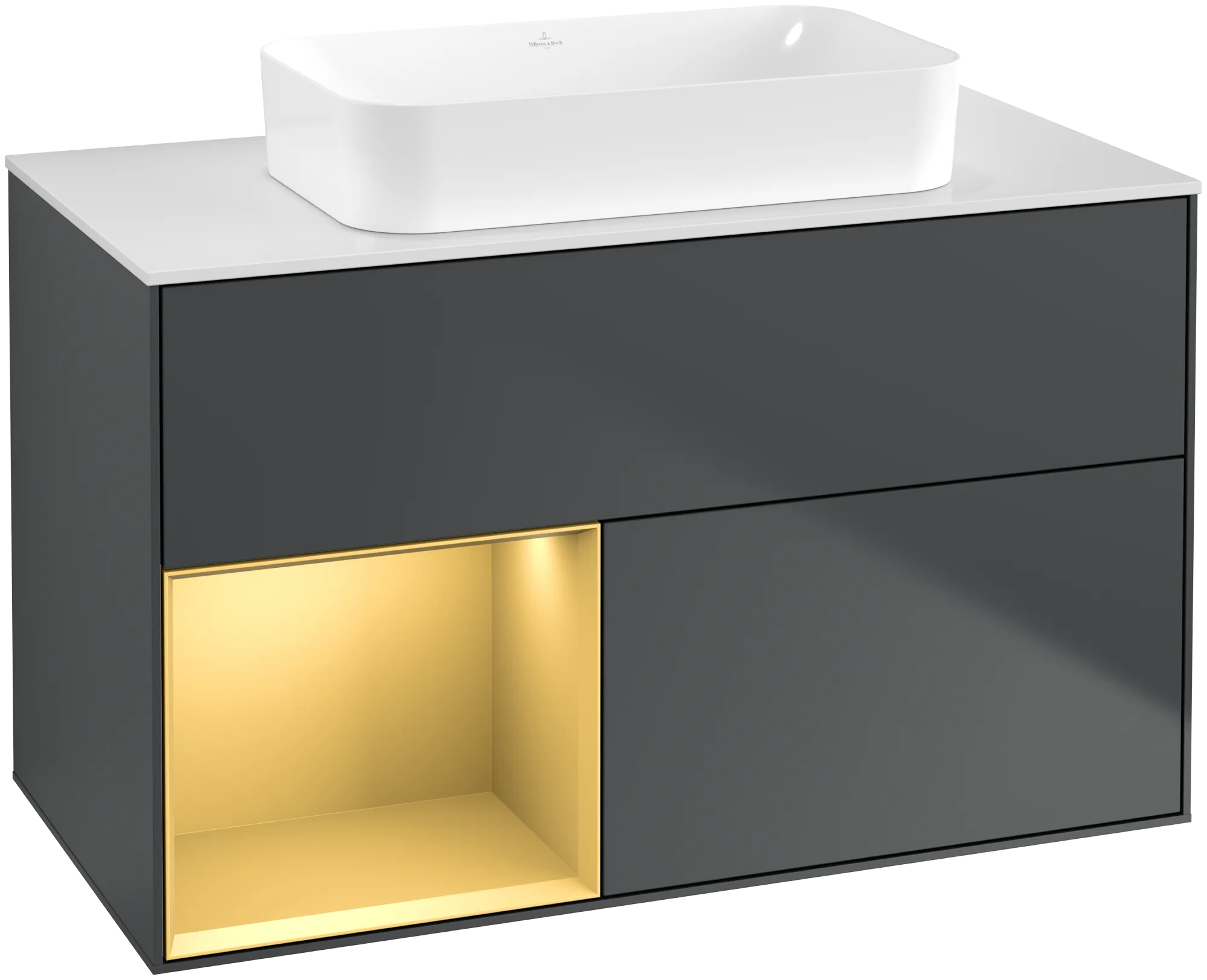 Villeroy & Boch Finion Waschbeckenunterschrank G65, Midnight Blue Matt Lacquer / Gold Matt Lacquer / Glass White Matt