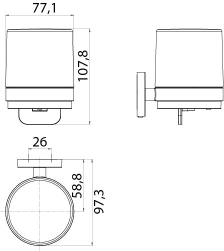 round Einhand-Seifenspender Glasteil satiniert, chrom