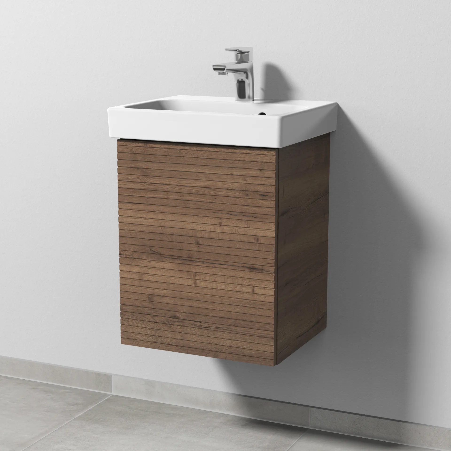 Sanipa Waschtischunterschrank „3way“ Struktur 410 × 517 × 353 mm in Eiche Tabak, Anschlag links