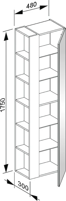 X-Line Hochschrank Seitenregal links 1-türig, Anschlag rechts 480 x 1750 x 300 mm inox/inox