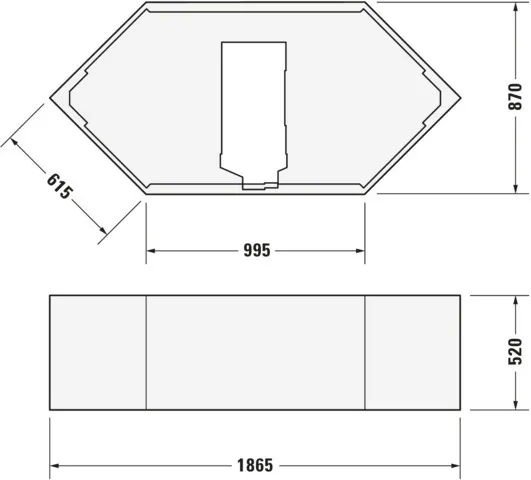 Duravit Badewanne „D-Code“ sechseck 1900 × 900 mm, Mittelablauf in Weiß Duravit Badewanne „D-Code“ sechseck 1900 × 900 mm, Mittelablauf in Weiß