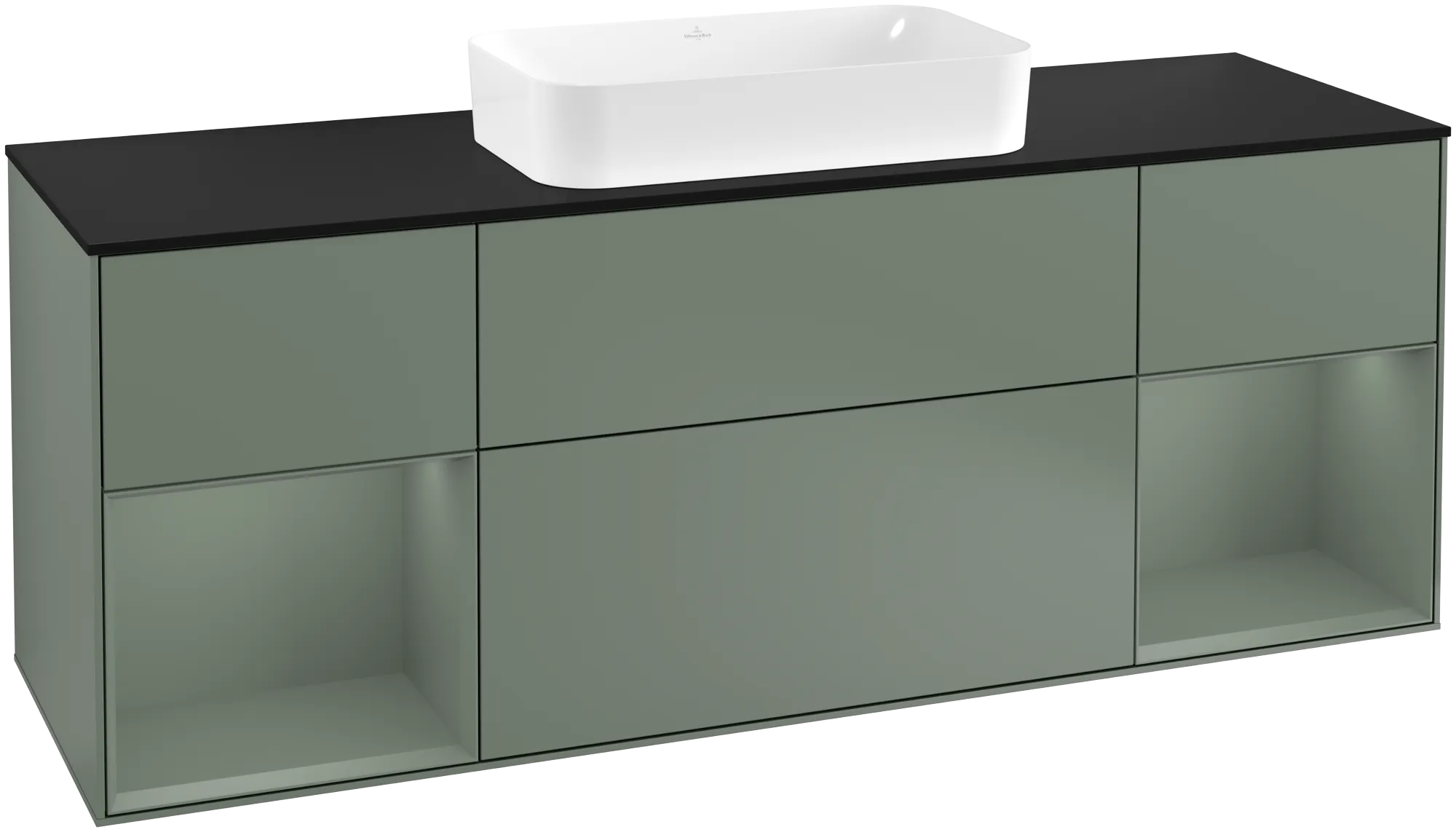 Villeroy & Boch Finion Waschbeckenunterschrank F33, 1600x603x501mm, Olive Matt Lacquer / Glass Black Matt