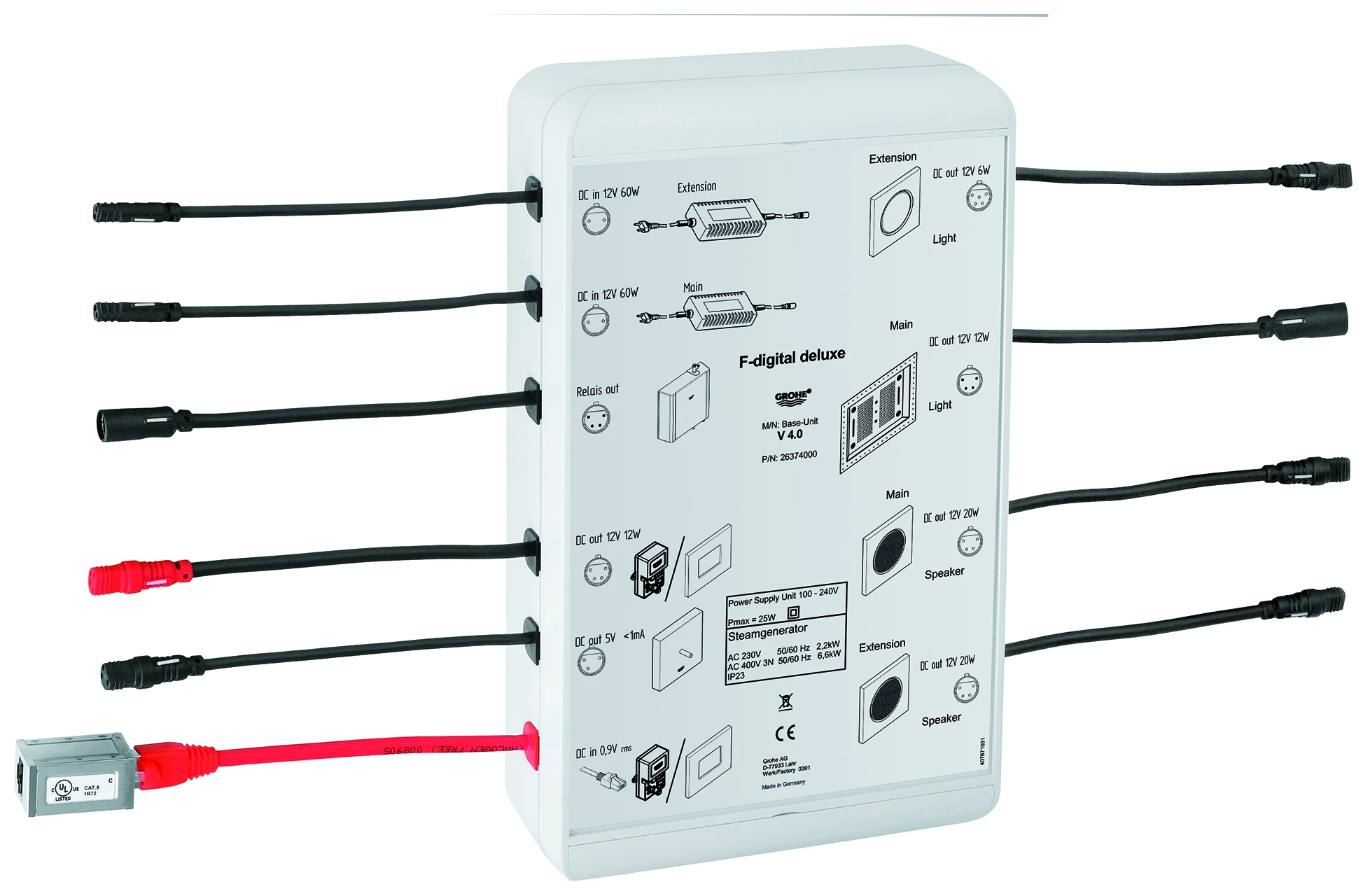 Steuereinheit F-digital Deluxe 26864, 4.0 Bluetooth F-Series 40″ (BCU V4.0), für den Betrieb des Lichtvorhangs der Rainshower F-Series 40" AquaSymphony Deckenbrause