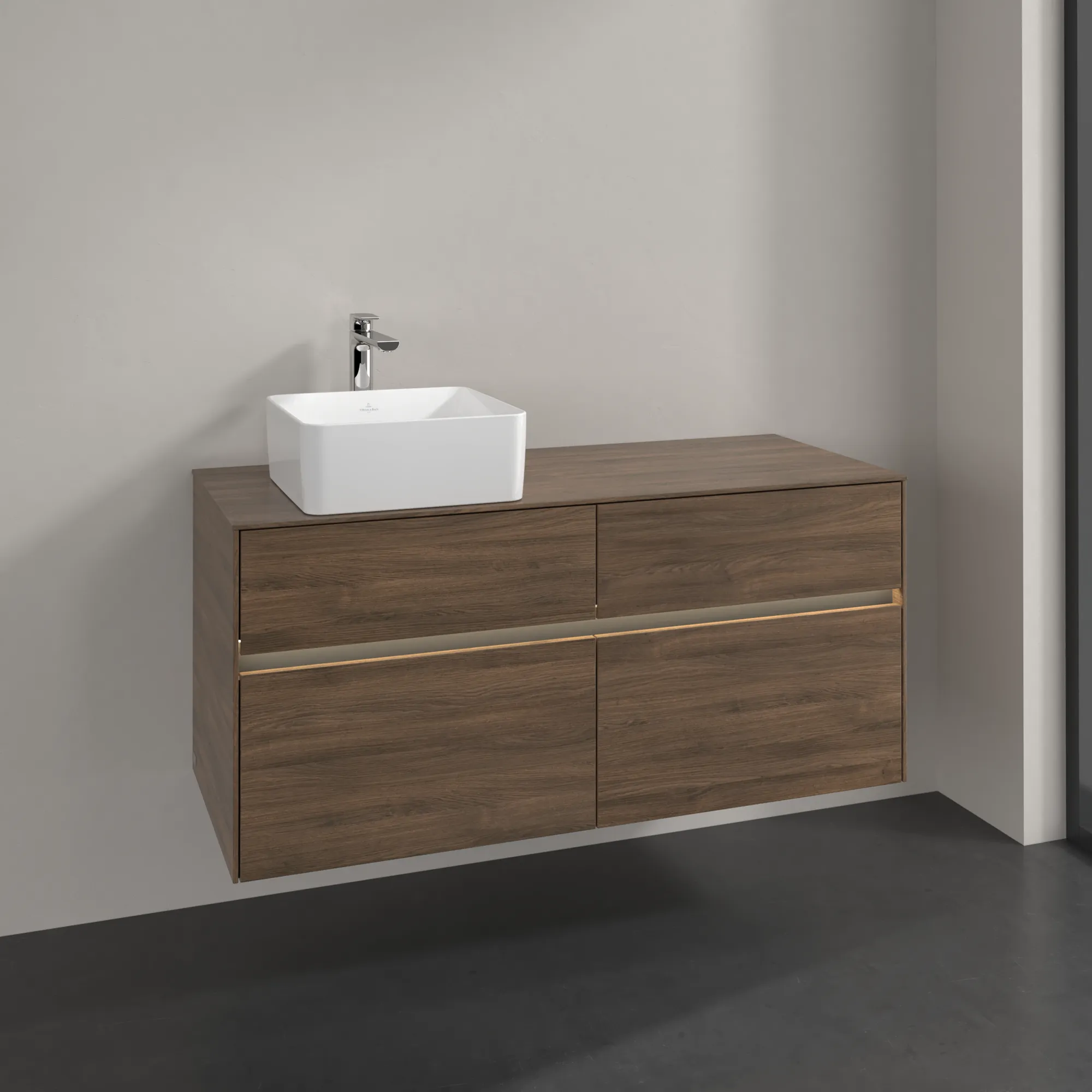 Villeroy & Boch Waschbeckenunterschrank Collaro Arizona Oak, 1200x548x500 mm, mit Beleuchtung und SoftClosing, Eckig Villeroy & Boch Waschbeckenunterschrank Collaro Arizona Oak, 1200x548x500 mm, mit Beleuchtung und SoftClosing, Eckig