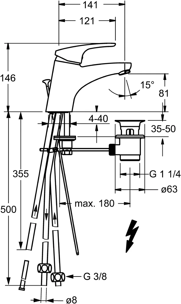 HansaMIX Waschtischarmatur Einhebelmischer HansaMIX 0113 Kupferrohr Zugstangenablaufgarnitur Ausladung 141 mm DN15 Chrom